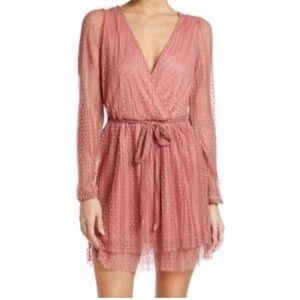NWT Allison & Kelly mauve Swiss dot faux wrap long sleeve minidress Sz XS